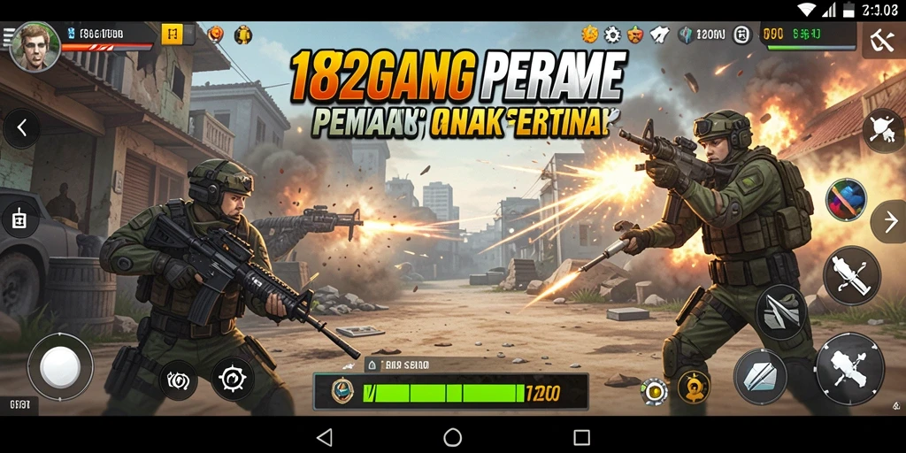 Screenshot gameplay <strong>182GAME</strong> menampilkan aksi tembak-menembak yang intens dan mendebarkan.