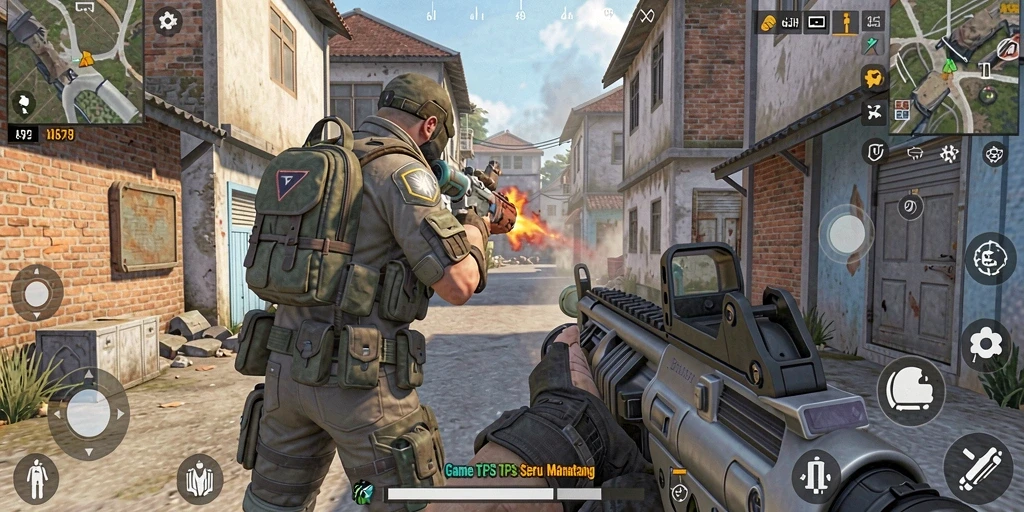 Screenshot utama menampilkan aksi gameplay TPS yang mendebarkan.