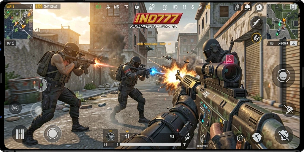 Tampilan gameplay menegangkan dalam IND777 saat pertempuran berlangsung.