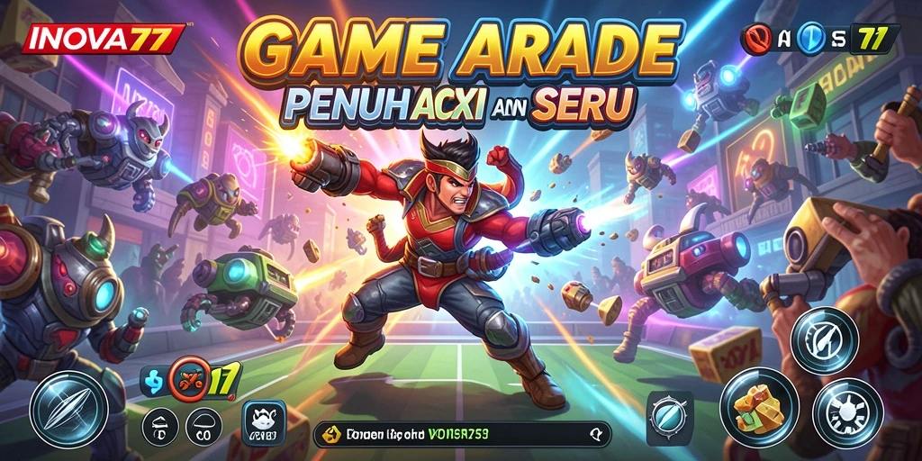 Tampilan gameplay INOVA77 yang penuh aksi dan warna.