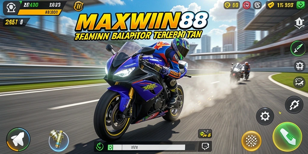 Tampilan gameplay seru di MAXWIN88 dengan balapan motor.