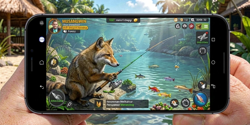 Tampilan gameplay menakjubkan dari MUSANGWIN saat memancing.