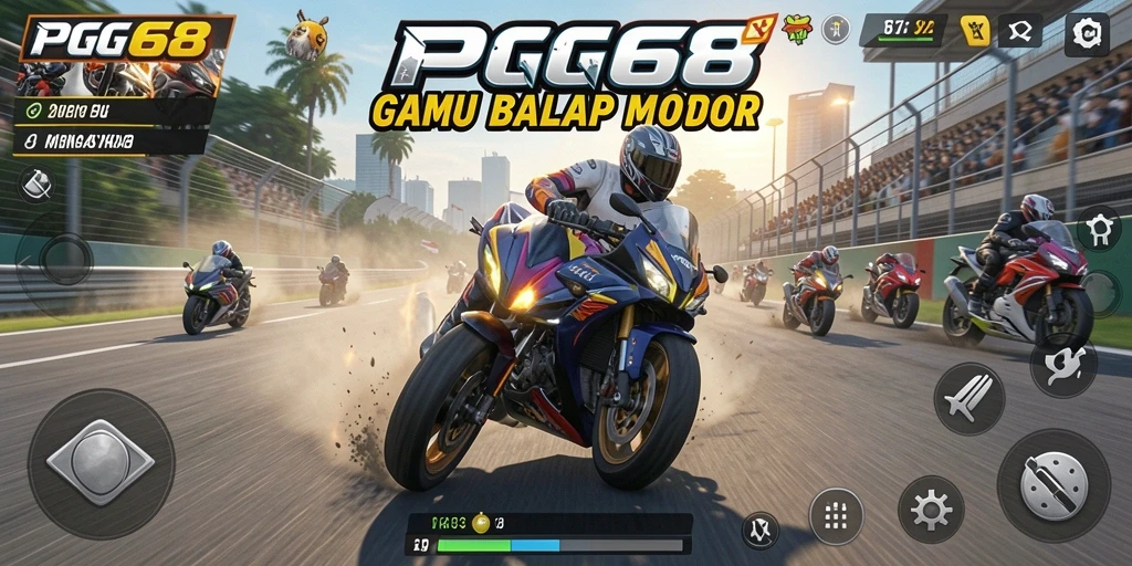 Gameplay PGG68 menampilkan aksi balap motor yang mendebarkan.