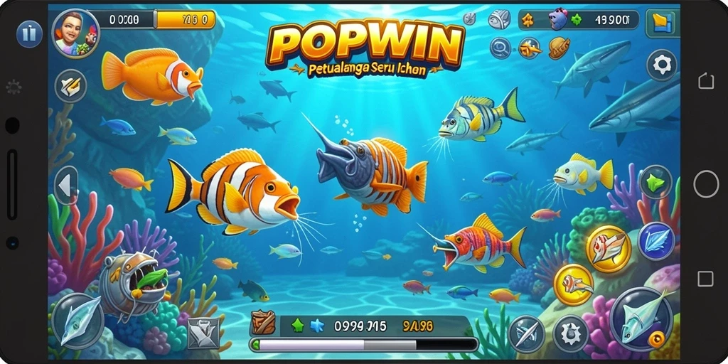 Tangkapan layar permainan Tembak Ikan POPWIN yang mendebarkan.
