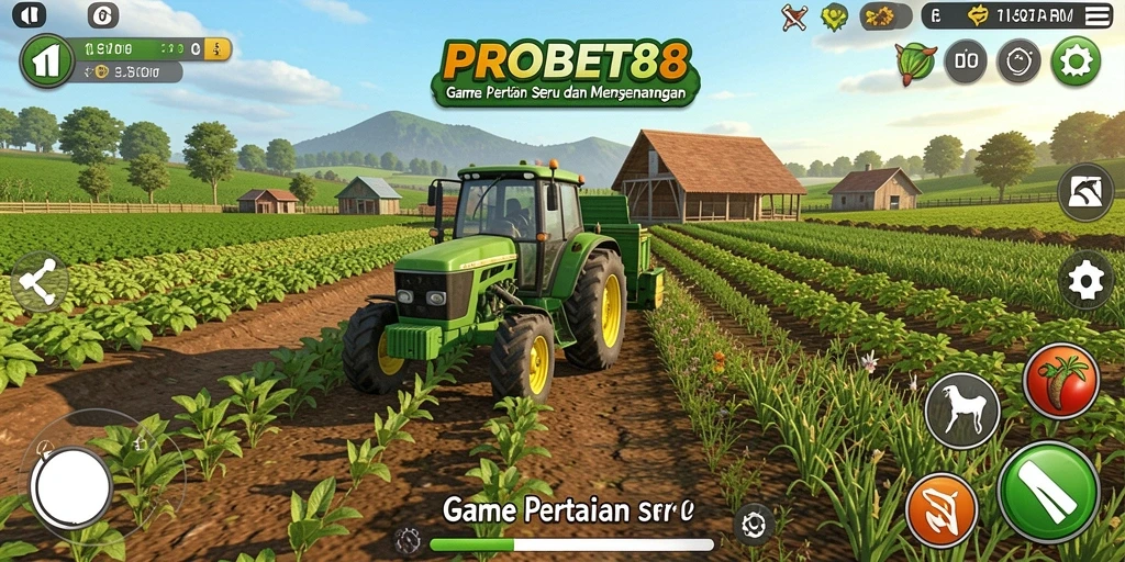 Tampilan gameplay seru di PROBET88 yang menunjukkan aktivitas pertanian.