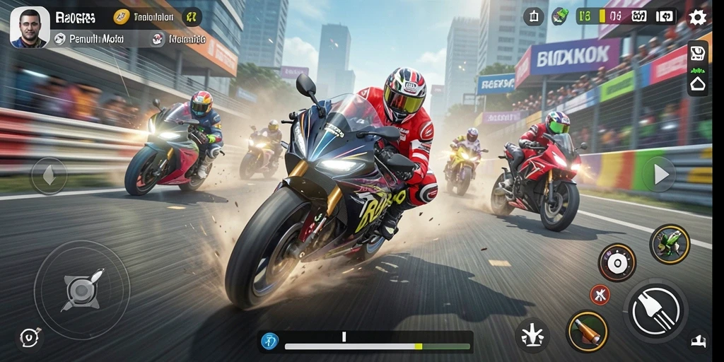 Gameplay seru balapan motor dalam R6R6 dengan trek yang menantang.