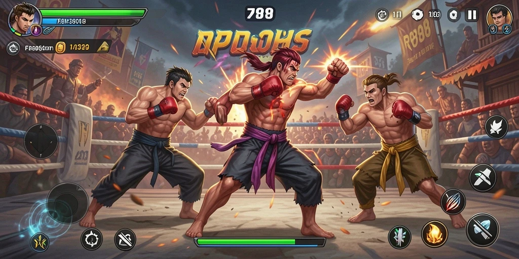 Screenshot utama RP888 menampilkan aksi pertarungan yang menegangkan.