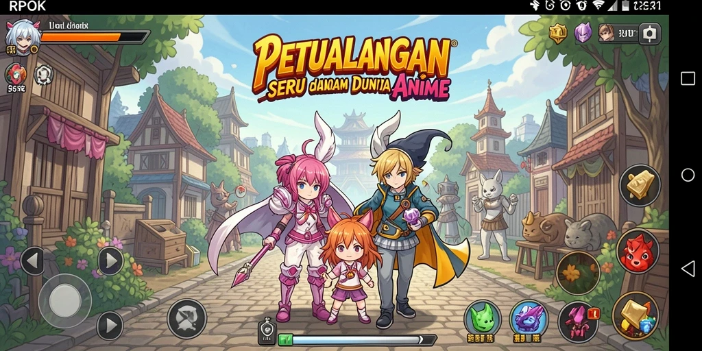 Tampilan gameplay RPOK yang mendalam dan interaktif dalam dunia Anime.