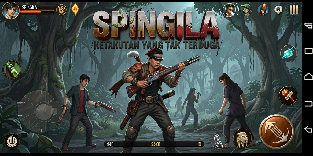 Screenshot gameplay SPINGILA yang memperlihatkan atmosfer kengerian.
